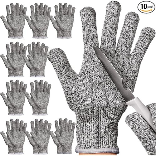 10 Pairs Cut Resistant Gloves Cutting Proof Gloves Level 5 Protection  Cuts Gloves  (Gray,Medium)